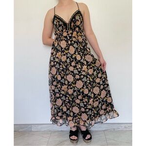 Forever 21 | Black Floral Beaded Backless Maxi Dress Sundress